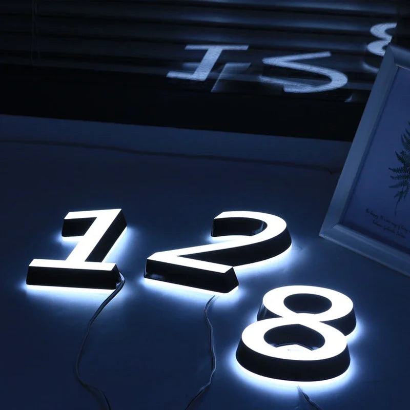 Custom LED House Number Outdoor Waterproof 3D Acrylic Illuminated House Sign Modern Residential Door Plates Lighted House Number