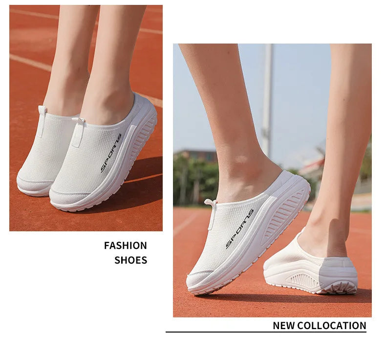 Ladies' Half Dragged Thick Soled Shoes Are Casual Lightweight and Breathable Increasing The Height for Lazy People To Step On