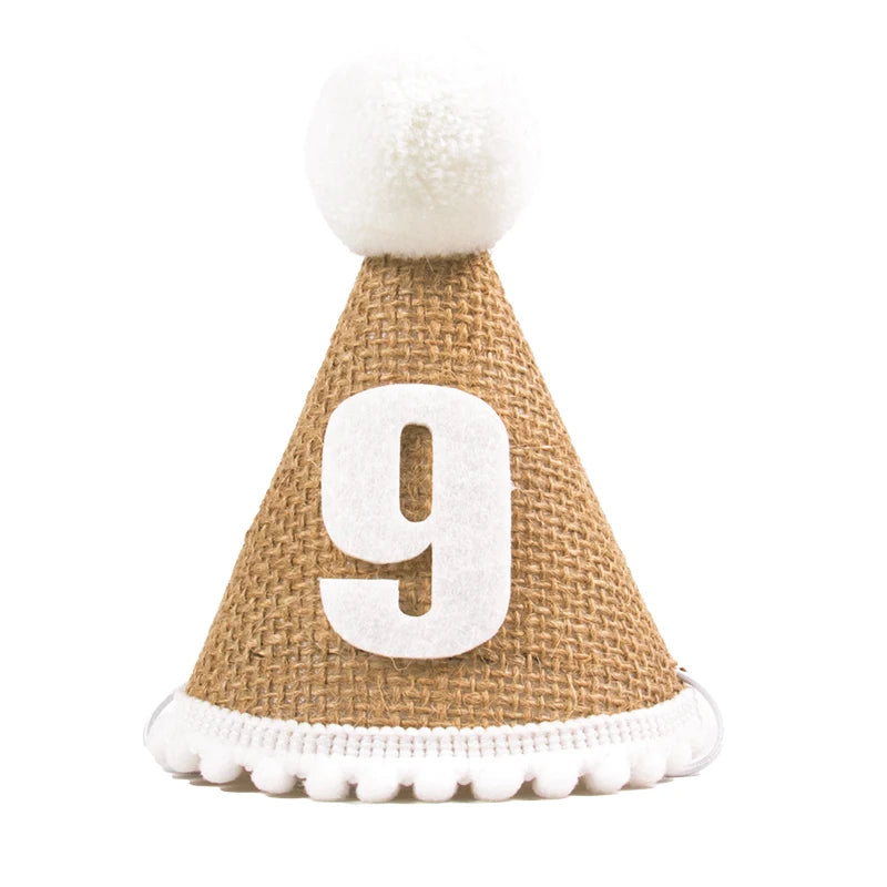 Burlap Hat Baby First Birthday Party Headband Linen Felt Hat 1st 2th 3th Years Kids Birthday Party Gift Baby Shower Hat