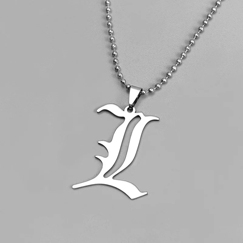 Anime Death Note L Lawliet Necklace Stainless Steel Old English Letter Pendant Beads Chain Necklaces Cosplay Jewelry Gift