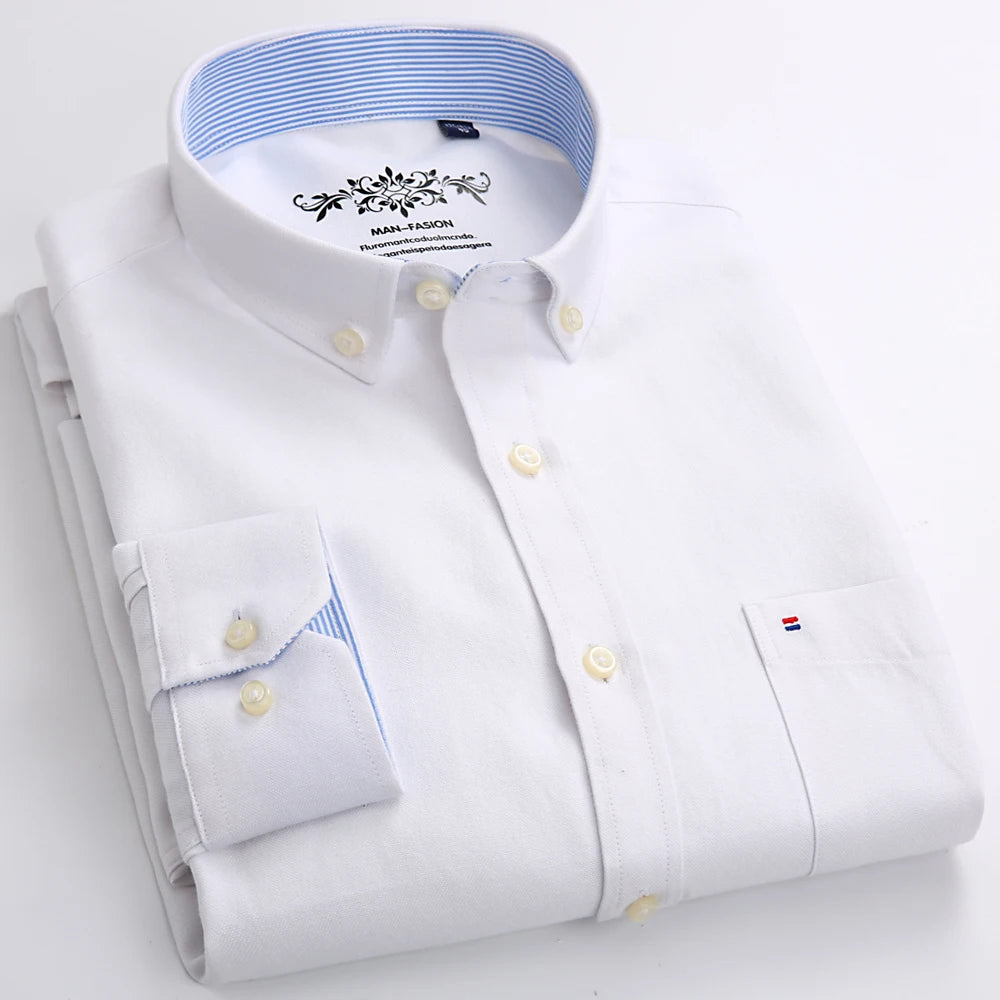Men's Long Sleeve Oxford Button-Down Shirt with Left Chest Pocket Comfortable Autumn Winter Regular Fit Casual Versatile Fashion