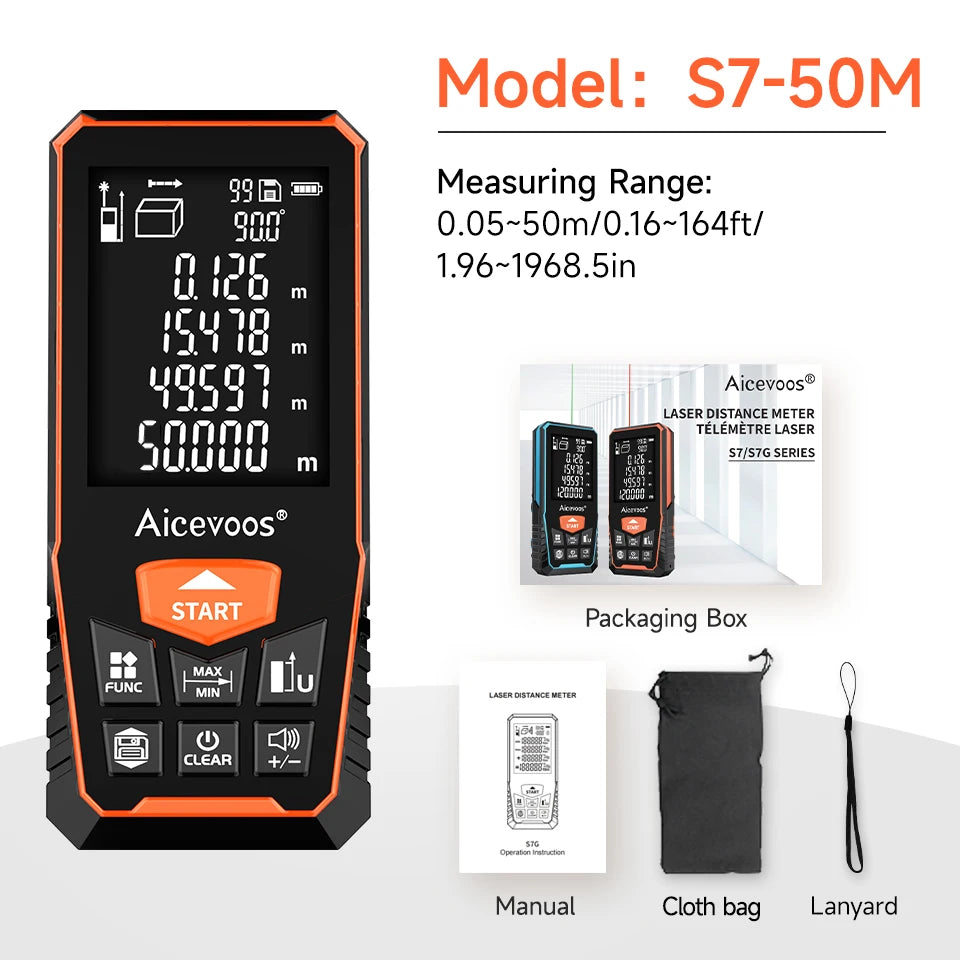 Aicevoos Digital Laser Rangefinder 50M 70M 100M 120M Laser Distance Meter Trena Laser Tape Measure Roulette Range Finder