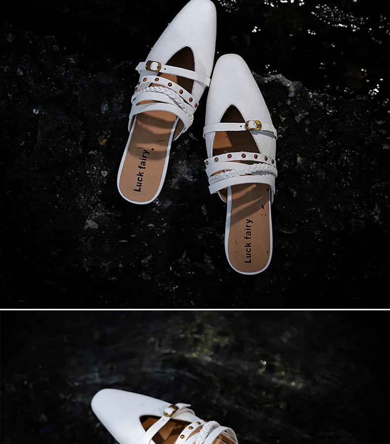 Ods Footwear Designer Rivet Women Flats Slippers Shoes Mules Female Slides Fashion Pointed Toe Ladies Flats Slippers Sandals 40