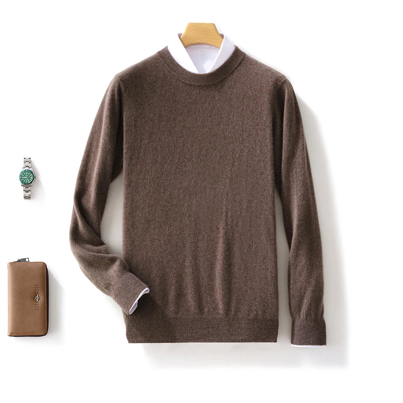 Fall/Winter New Cashmere Sweater Men's 100% Pure Wool Thick Crewneck Sweater Casual Knitted Bottom Shirt
