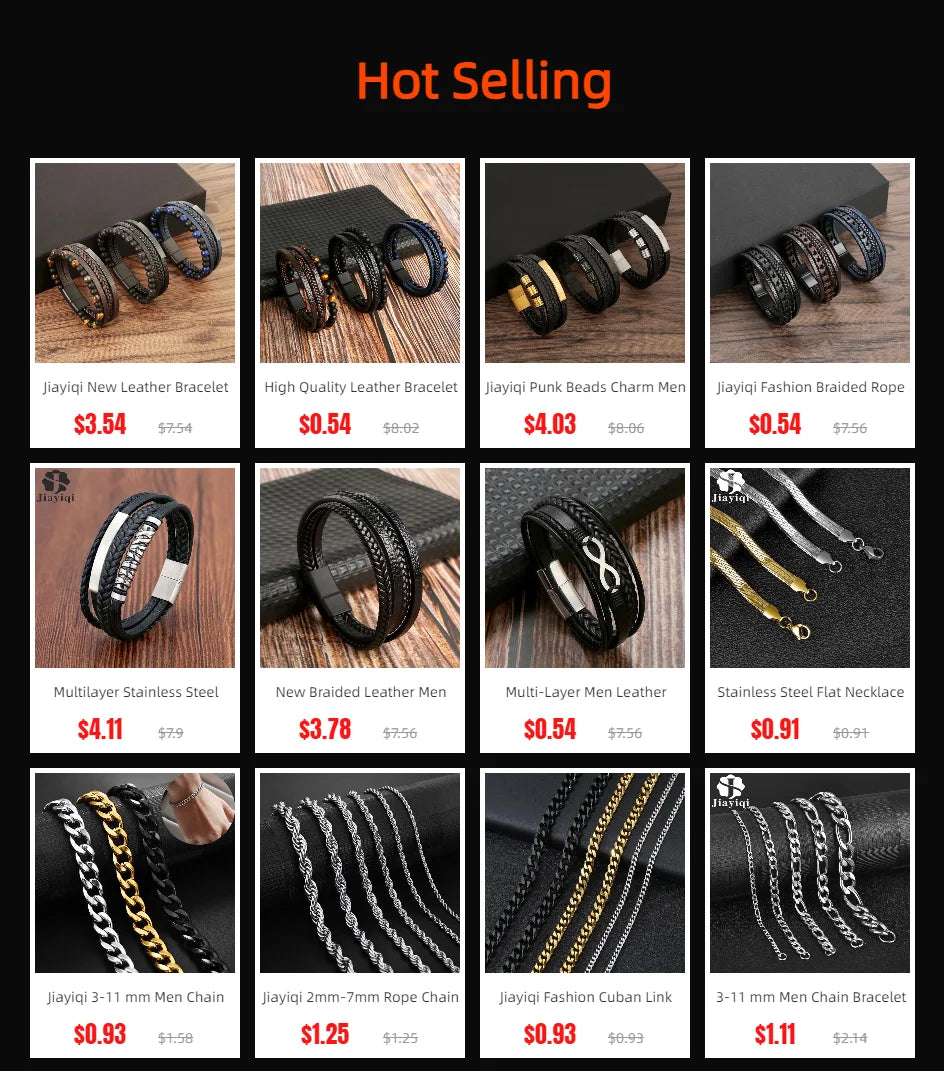 Jiayiqi Men Bracelet Genuine Leather Bangle Retro Cuff Bracelet Classic Hooks Wristband Men Women Jewelry Gifts