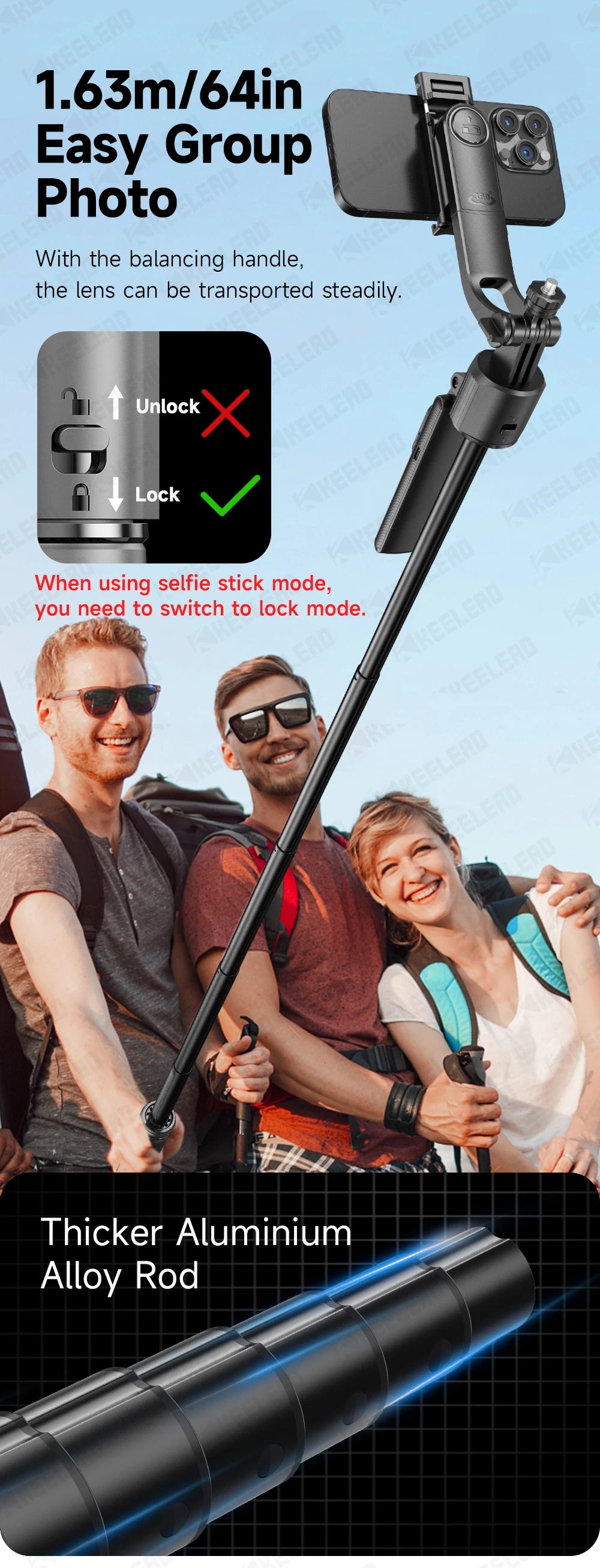 Tripod for Mobile Phone 360°Auto-Rotation Shooting C17 Quadrapod Selfie Stick Phone Stand AI Face Following, with Remote Control