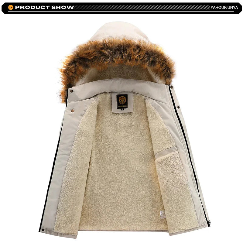 2026Winter Men Outwear Fleece Warm Removable Hooded Hiking Jacket Men Outdoor Windproof Casual Fashion Jacket Coat Male Clothing