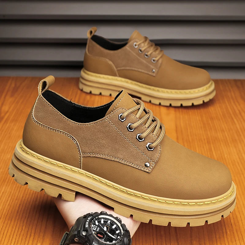 Fashion Men's Leather Shoes England Style Formal Shoes for Man Non Slip Ankle Boots Outdoor Waterproof Casual Tim Work Land Shoe