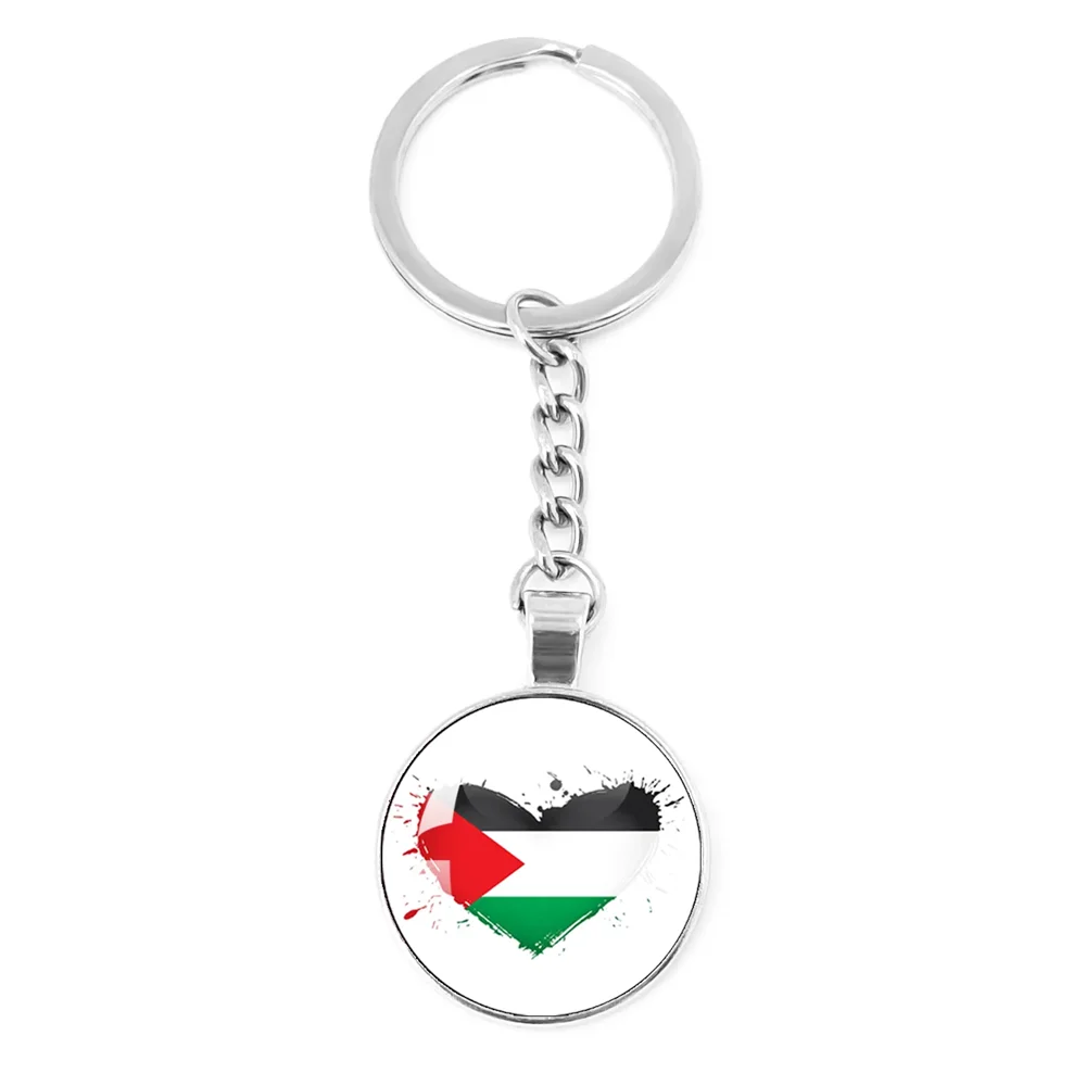 Palestine Nation Flag Emblem Personalized Art Patterns 25mm Glass Cabohcon Keychain Key Rings for Women Men Jewelry Gift