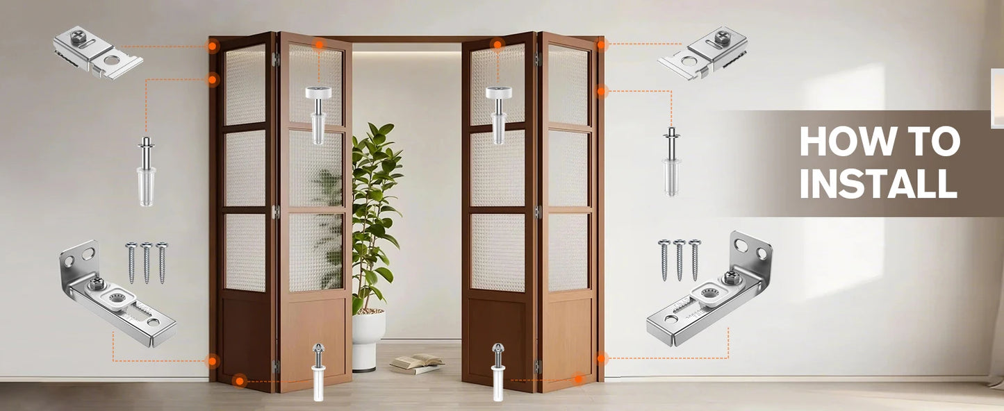 2Pcs Bifold Door Hardware Repair Kit Include Top & Bottom Bracket Bifold Door Parts with 7/8 in Guides Wheel for Folding Door