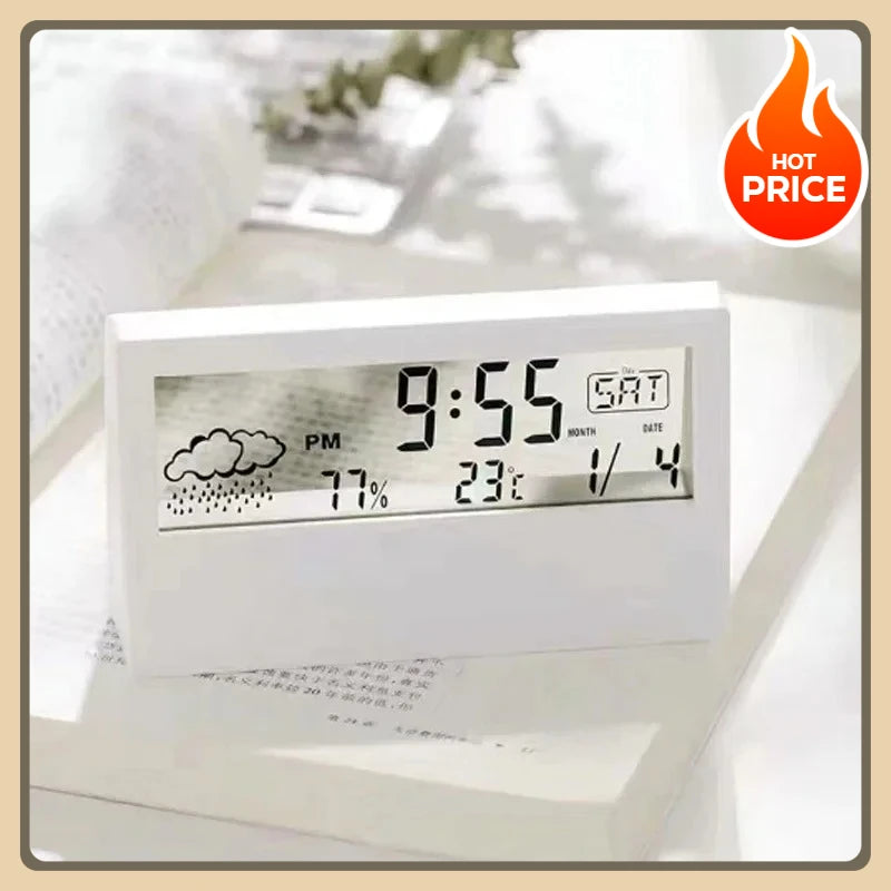 LED Thermometer Thermo-Hygrometer Multifunction Electronic Temperature Humidity Meter Weather Station for Home With Alarm Clock