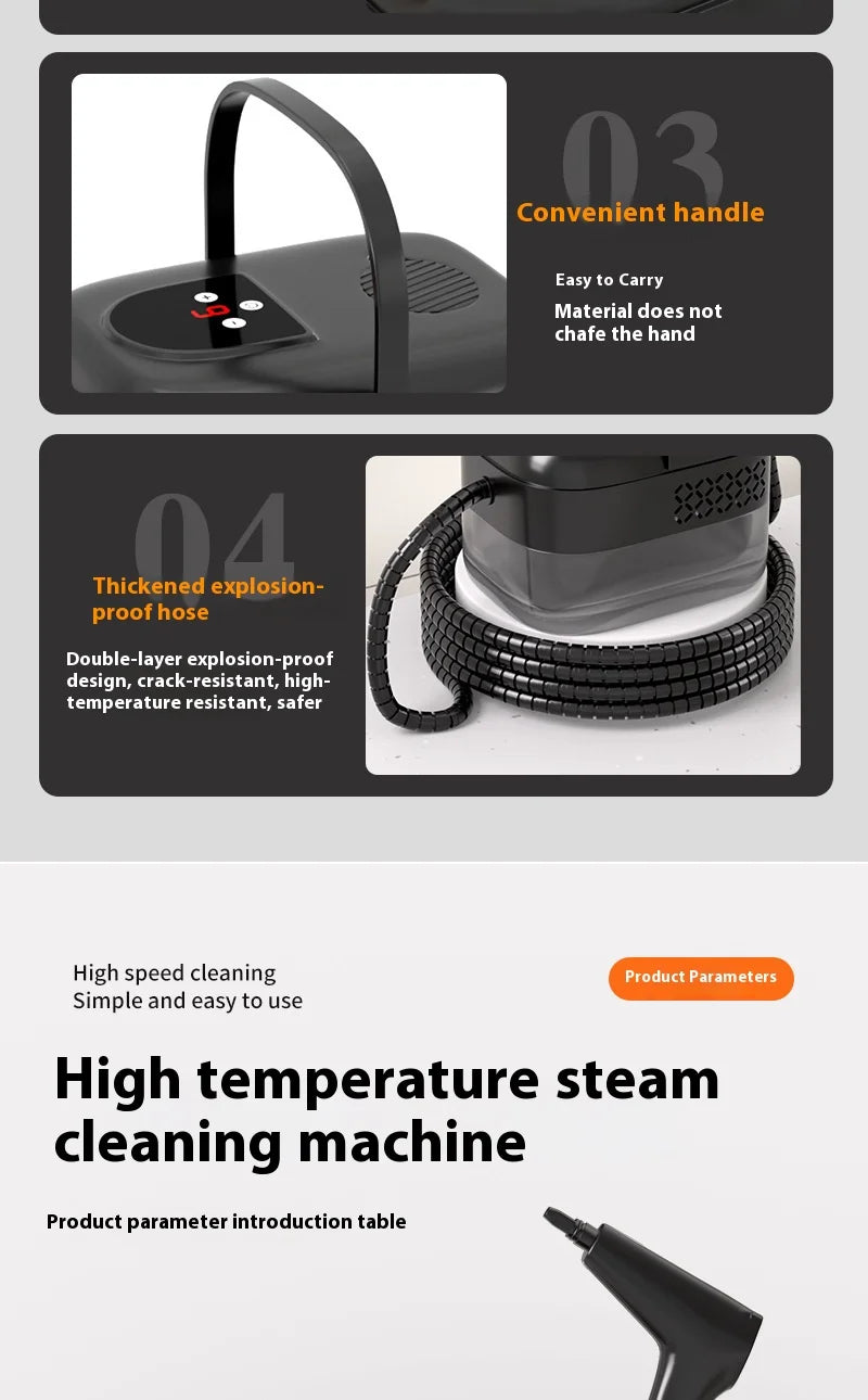 HOMEFISH 2500W Handhled Steam Cleaner High Pressure and Temperature For Household Kitchen Hood Car Smart Jet Washer