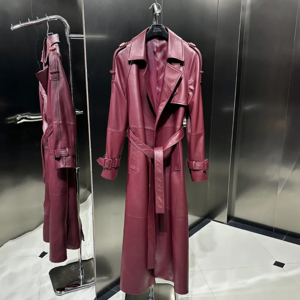 Trench Coat for Ladies Real Sheepskin Coat Genuine Sheep Leather Long Windbreak Autumn Outwear 2024