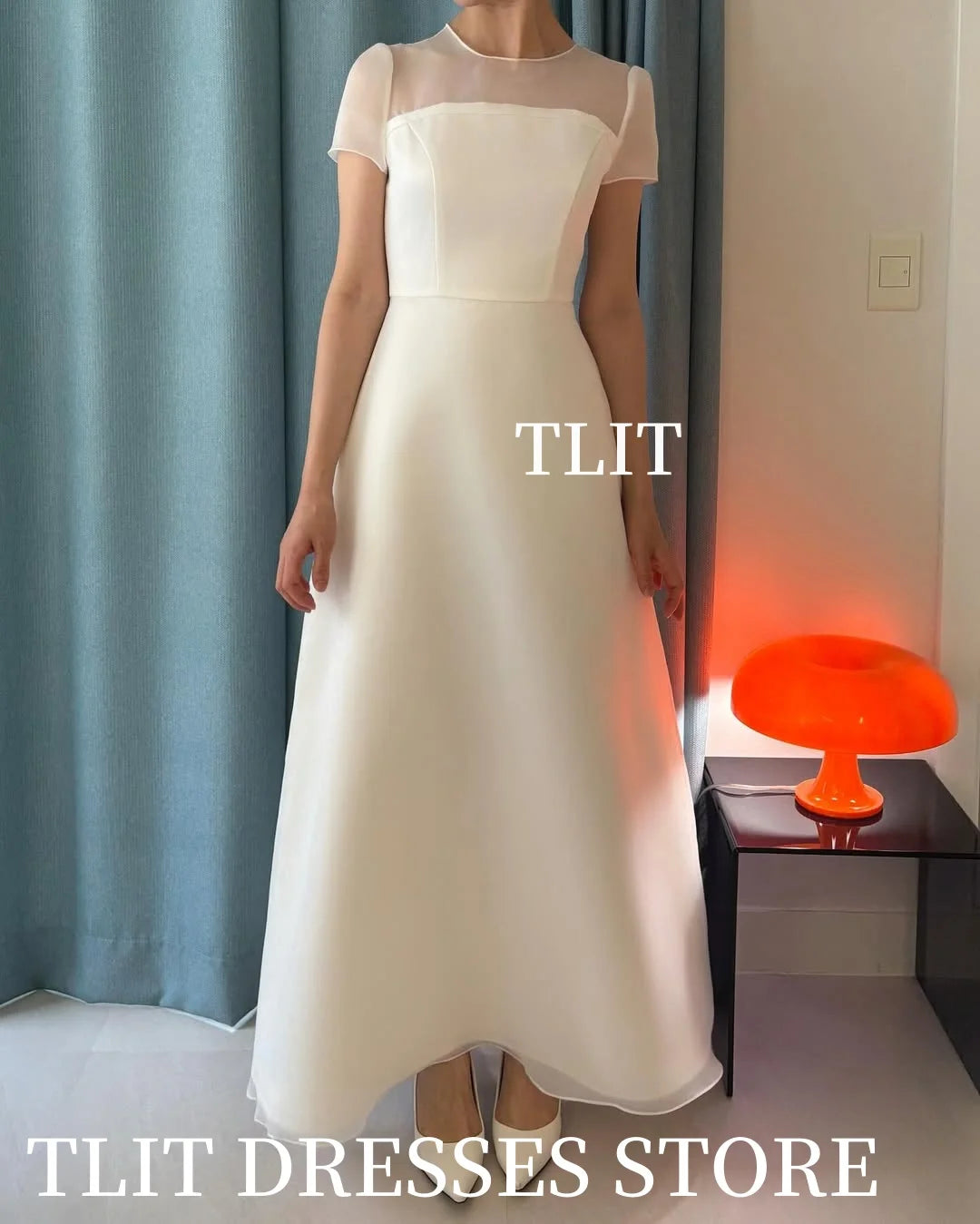 TLIT Simple Silk Organza Wedding Dresses Regular Puff Sleeves Gowns Customized Korea Wedding Dresses Photo Shoot Corset Gown