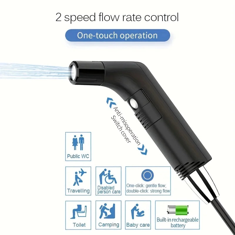 A Very Useful Portable Electric Bidet Sprayer with 2-Level Pressure Adjustment, Handheld Sprayer for Personal Hygiene - Rechargeable, with a Water Tank - Ideal for Travel, Camping, and Daily Use