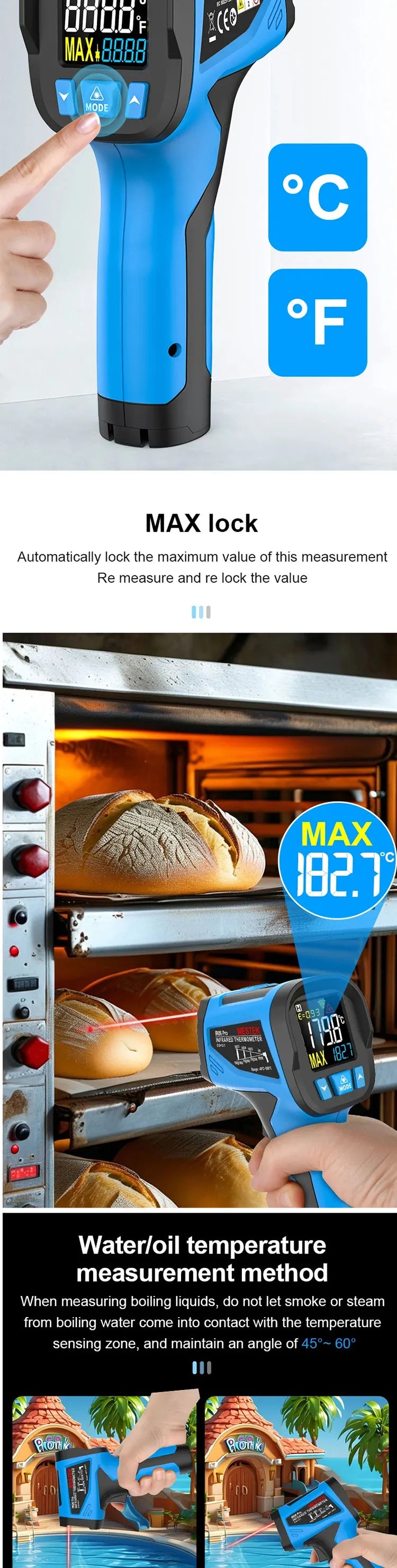 Infrared Thermometer 600~800°C Kitchen Digital Laser Temperature Meter Non-contact Pyrometer Food BBQ Heat meter Thermal imager