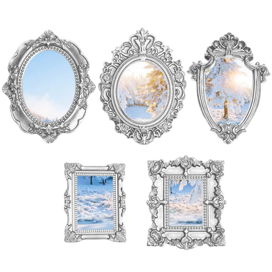 5Pcs Vintage Mini Picture Frames Silver Resin Photo Frames for Wall Table Decor Crafts Jewelry Display Picture Frames Decoration