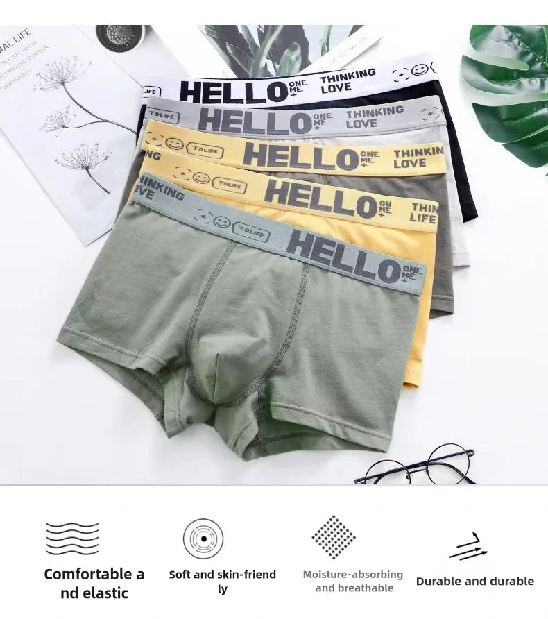 5-piece men's underwear, briefs, letters, breathable and comfortable set, multiple colors, L-4XL