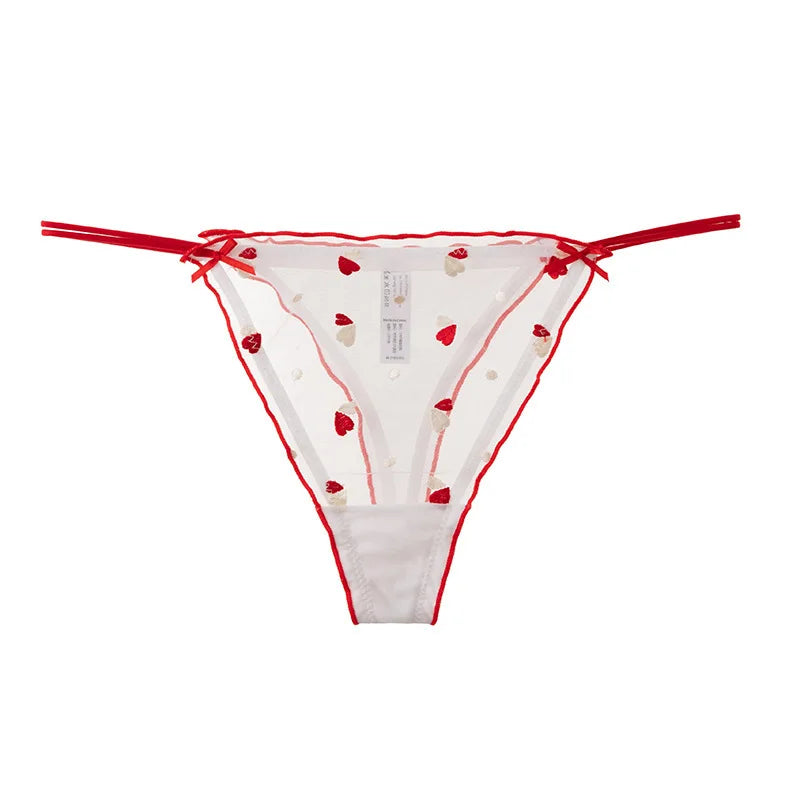 Japanese Cute Thongs Lace Sexy G-String Ladies Heart Printed Briefs T-Back Lingerie Low-Rise Hollow Underwears Thin Strap Thong
