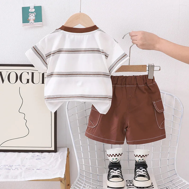 2025 Summer Children Boys T-shirts Sets Cartoon Printed Baby Boy Short Sleeve Tops and shorts 0-4 Years Toddler Kids Clothes