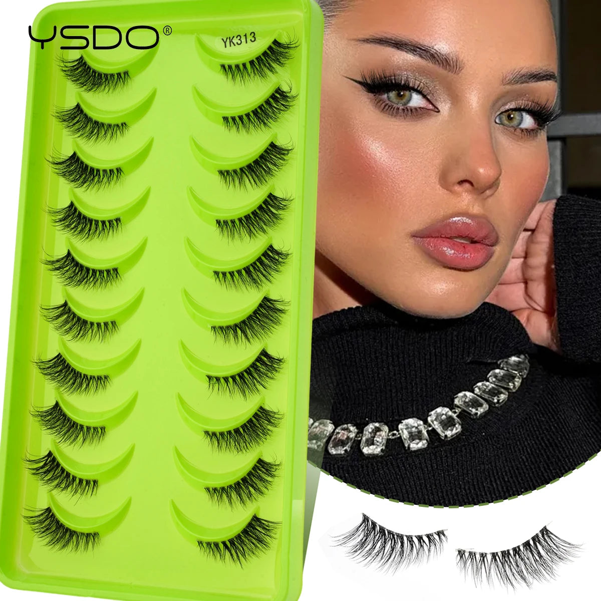 YSDO 3/7/10 Pair Half Eye Lashes Soft Natural Fake Lashes Look Short Wispy Clear Band Fox Eye Lash Faux 3d Mink Eyelashes Makeup