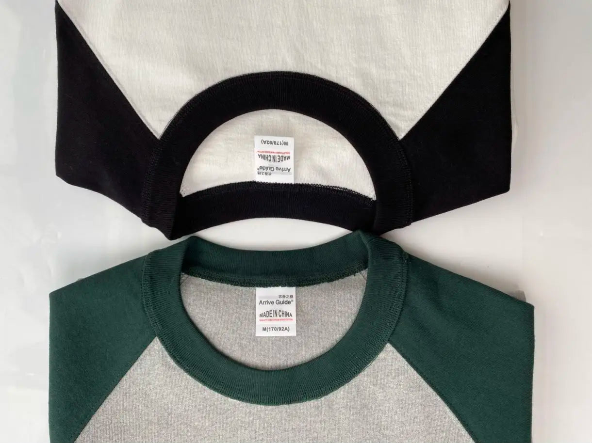 Mens 100% Heavy Cotton T-Shirt 300gsm Oversized Casual Stitching Color Tee Round Neck Loose Fit Knitted Tops Fashion Streetwear