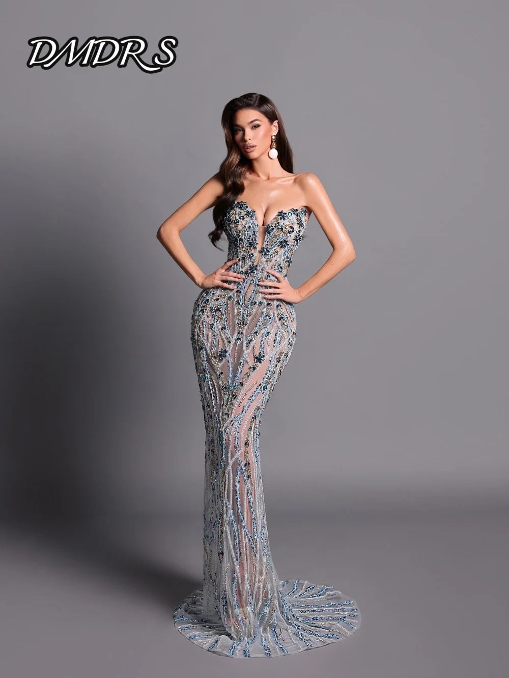 DMDRS Strapless Evening Dress 2026 Charming Crystal Sleeveless Party Gown Formal A-line Beaded Floor-Length Party Dress فساتين س