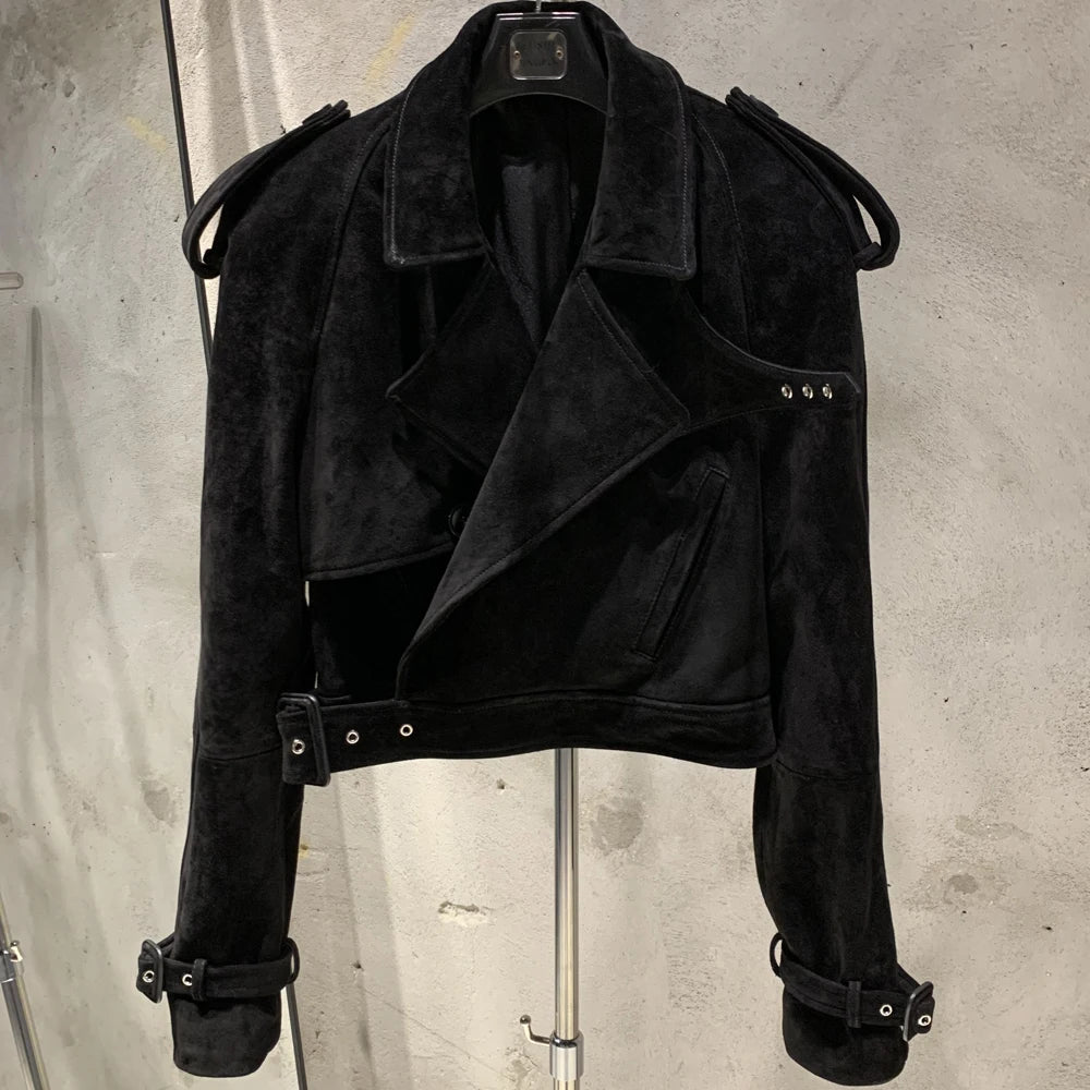 Embossed Leather Jacket Women Winter Genuine Sheep Leather Coat Wide Shoulder and Paddad 23012