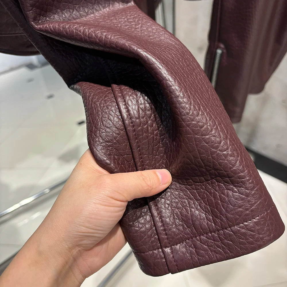 YOLOAgain Real Leather Jacket Women Cropped Jacket Spring 2025