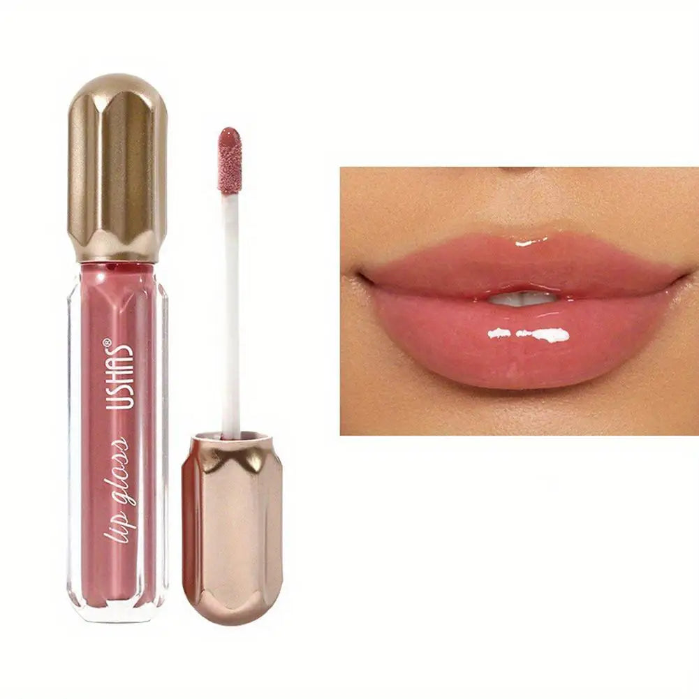 USHAS Mirror Pearl Lip Gloss Waterproof Non Stick Cup Long Lasting Moisturizing Lipstick Shine Glitter Lip Glaze Lip Tint Makeup