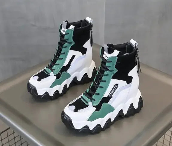 2024 Women Thick Sole Ankle Boots Autumn Luxury Platform Casual Boots Women's 8cm High Heels Wedge Boots Shoes Woman Sneakers