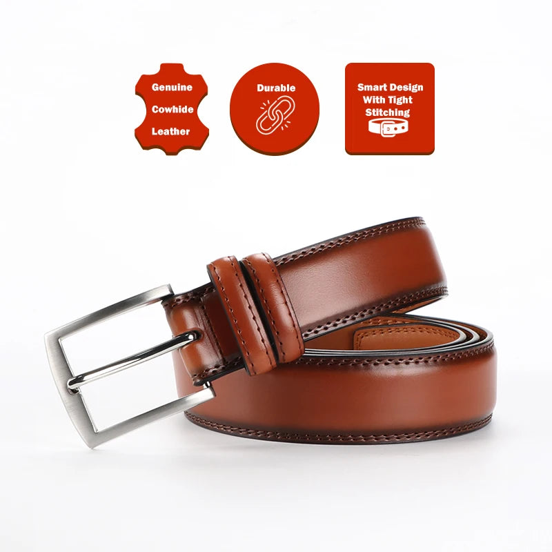 Men's genuine leather belt 1 2/6", a fashionable, simple, and durable belt gift suitable for various occasions