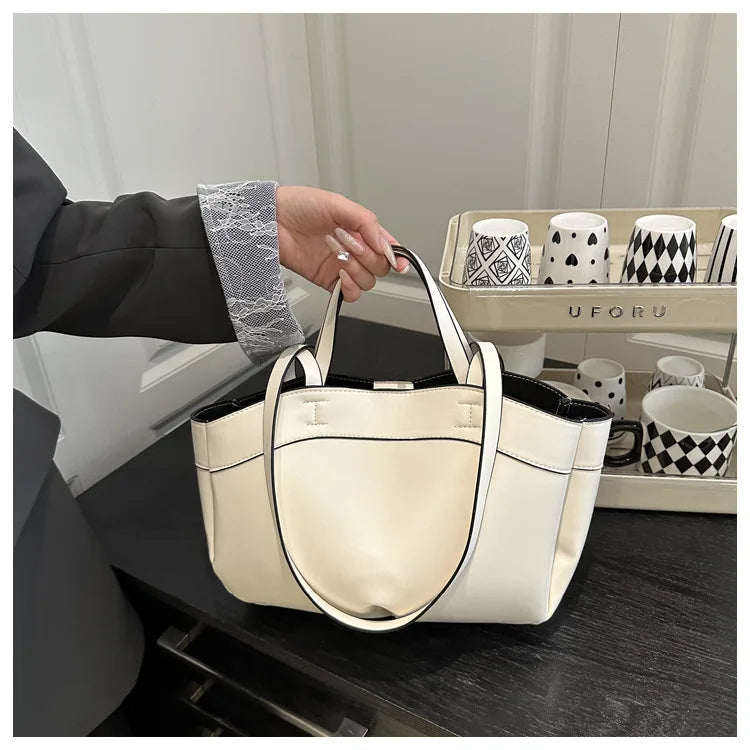 Women Tote Bag Underarm Bag Large Capacity PU Leather Shoulder Bags Vintage Solid Crossbody Bag Trendy Briefcase Bags with Purse