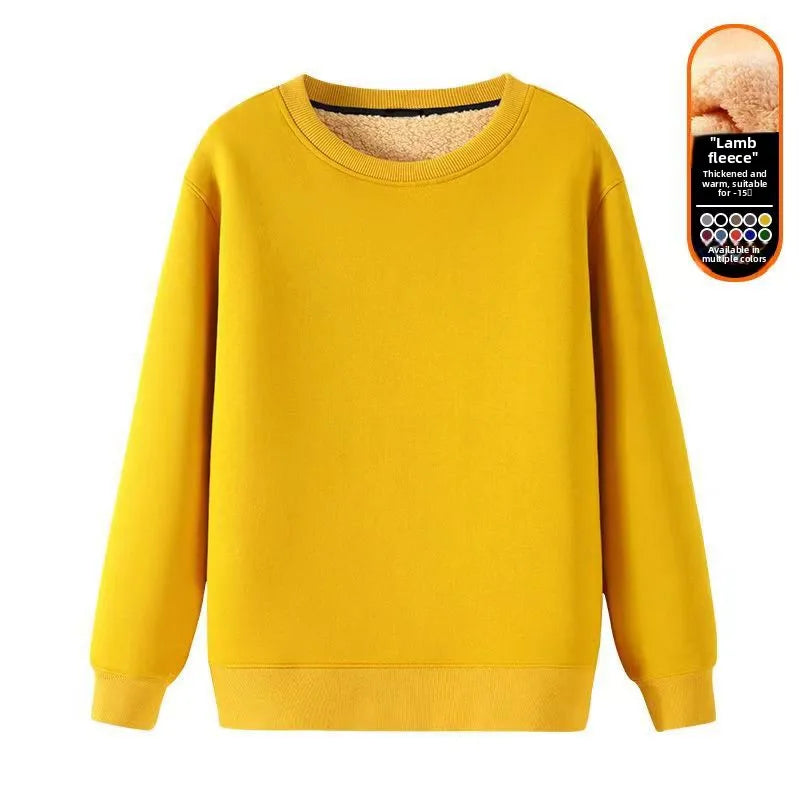 Men's Fleece Lined round Neck Sweatshirt Loose Long Sleeve T-Shirt Thickened Lamb Velvet Warm Winter Base Layer Shirt