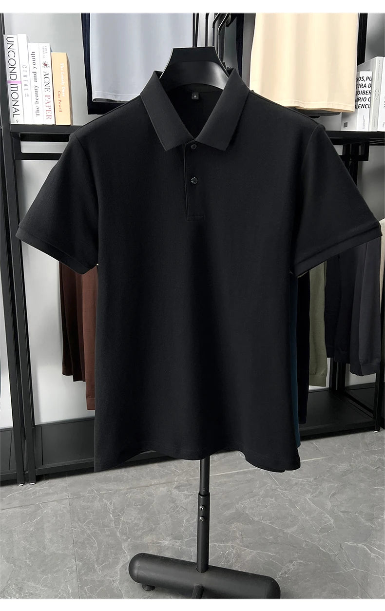 100% pure cotton men's short sleeve polo shirt high-quality classic solid color summer business casual comfort versatile T-shirt