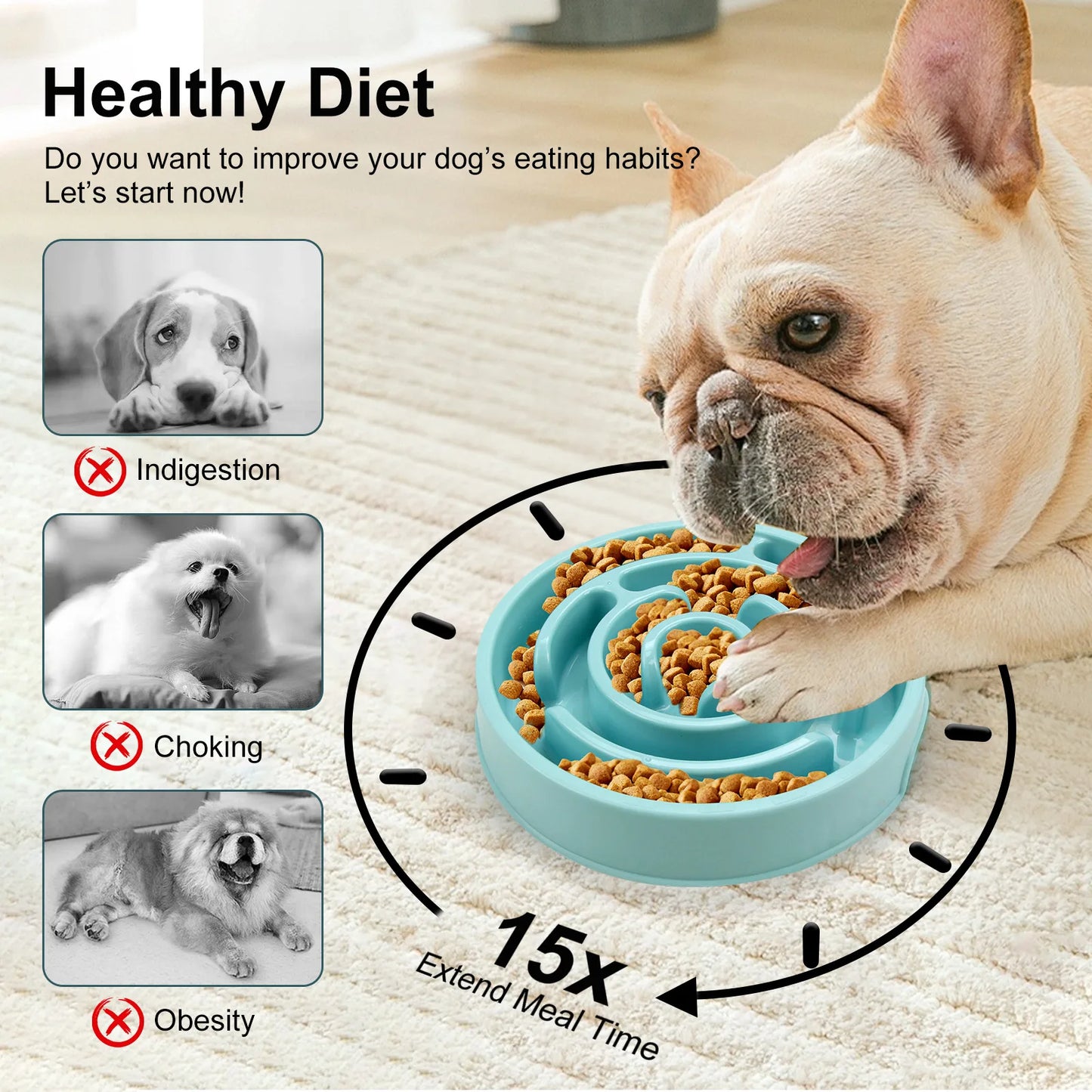 Pet Slow Food Bowl - Non slip and Durable - Suitable for pets of all sizes