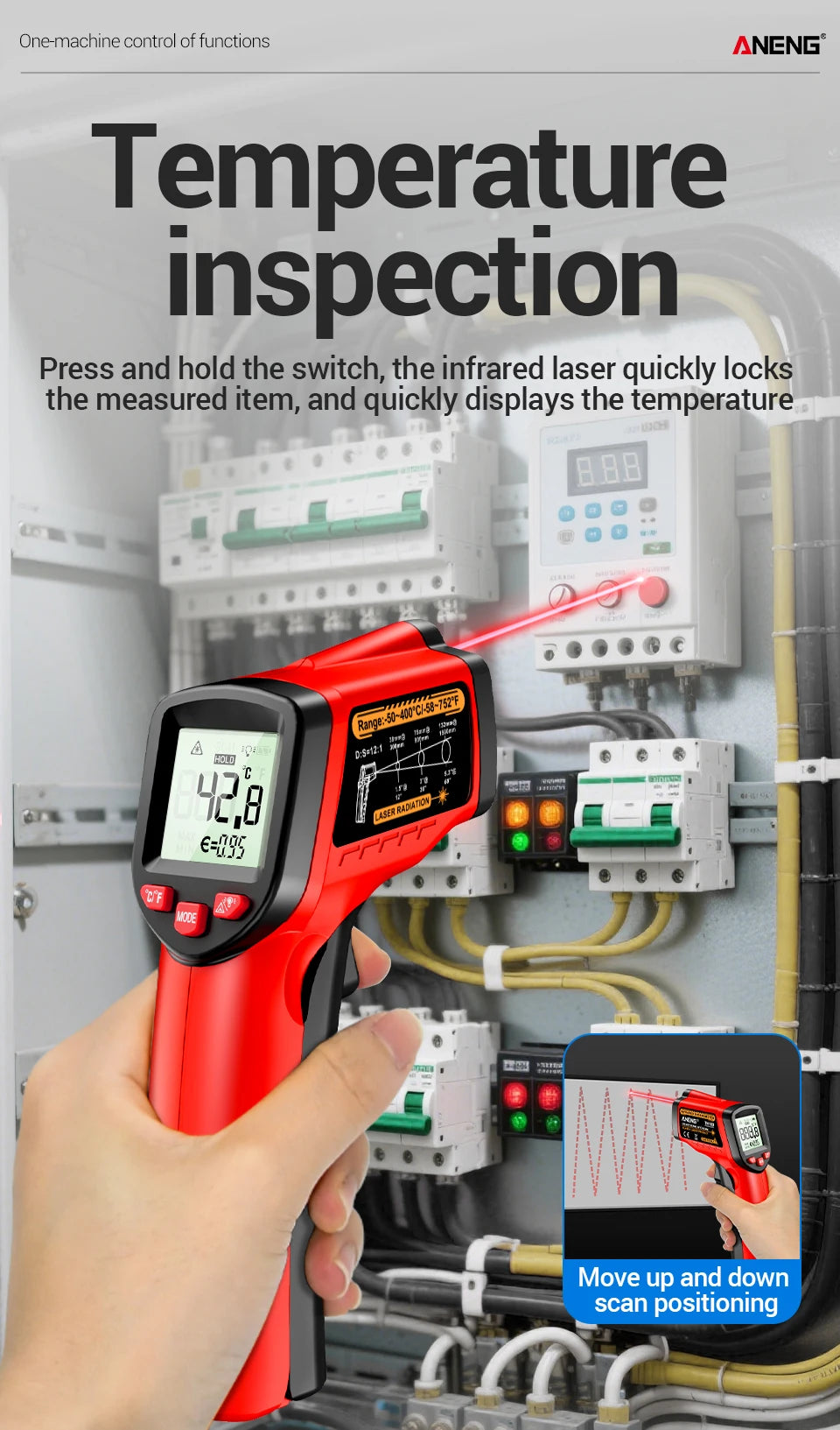 ANENG TH109 Thermometer IR Infrared Laser Industrial Temperature Measure Tester Non-Contact Thermometer Pyrometer Meter Tools