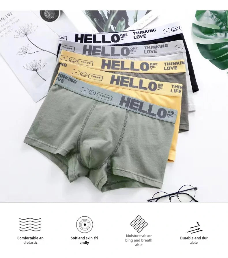 5-piece men's underwear, briefs, letters, breathable and comfortable set, multiple colors, L-4XL