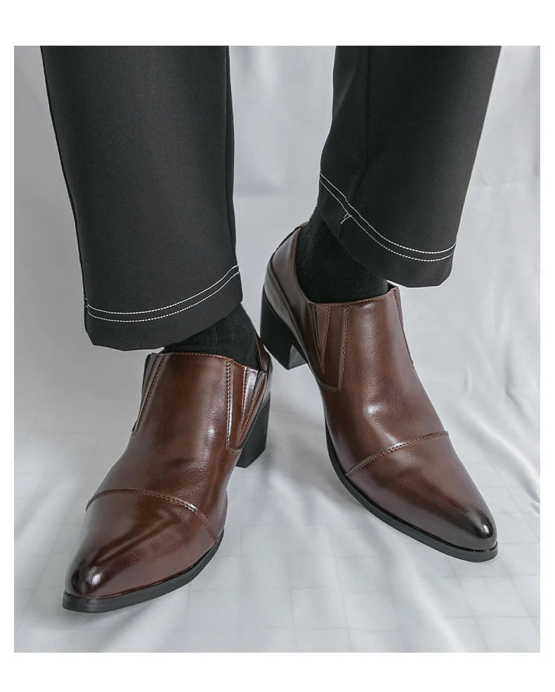Black/Brown High-heeled Men's Shoes High-quality Dress Shoes Leather Non-slip Business Party Wedding Height Increase Men Loafers