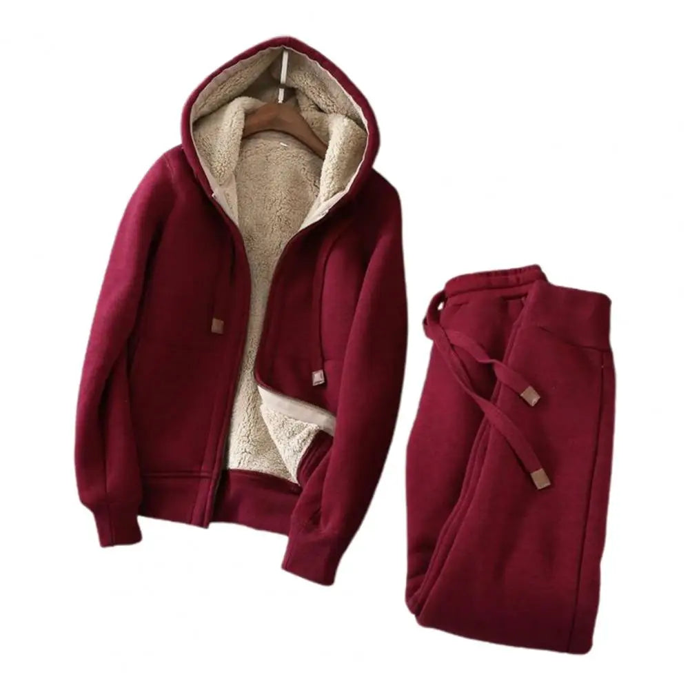 Wool Lamb Fleece Sweatshirt Pants Women Outfit Hoodies Jogger Pants Two-piece Set Thickened Drawstring Autumn Women Sports Suit