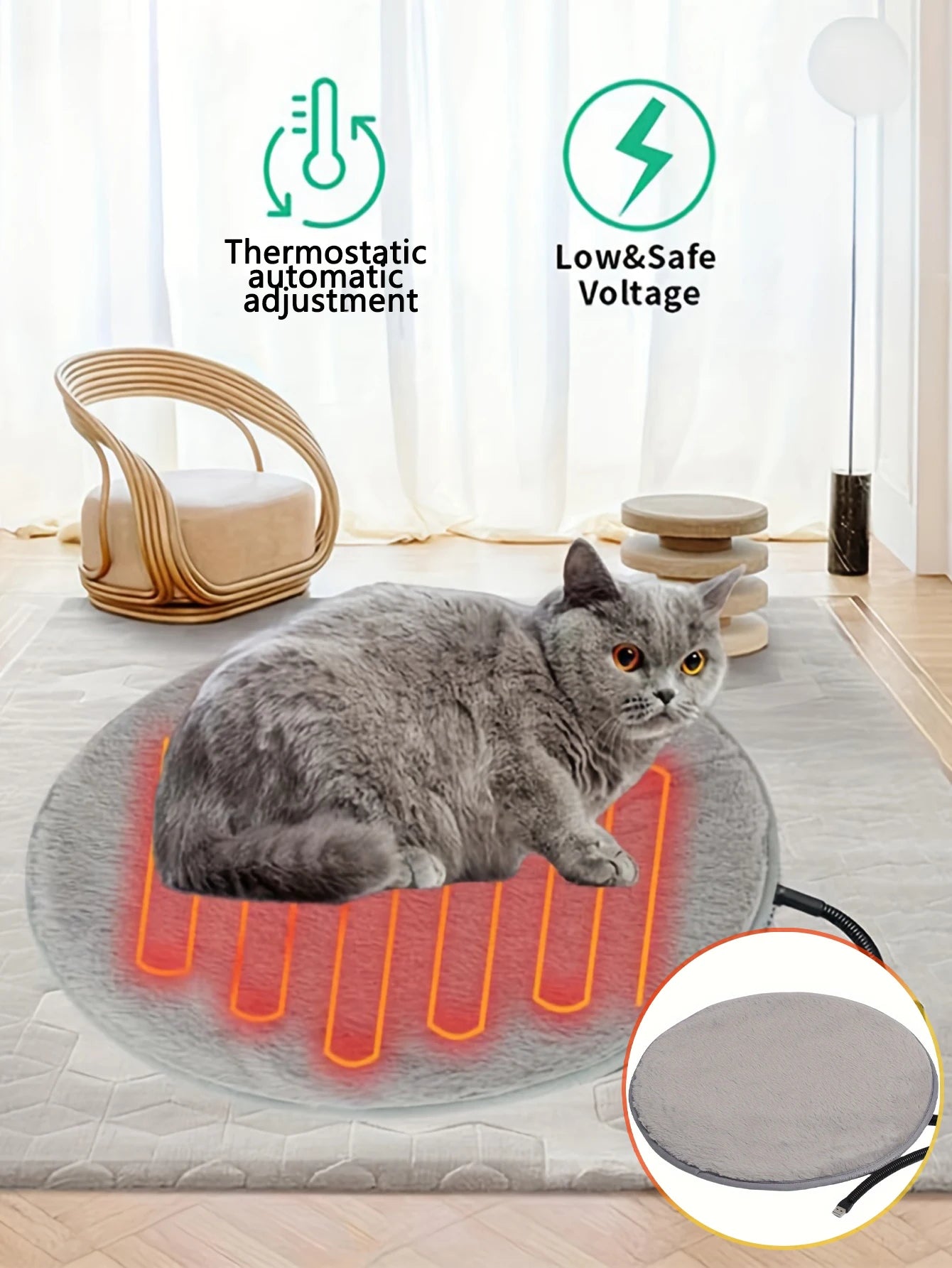 Pet Heating Pad Electric Heated Pad for Dog & Cat Mat Waterproof Heated Bed with Chew Resistant Cord Comfortable Heater Blanket