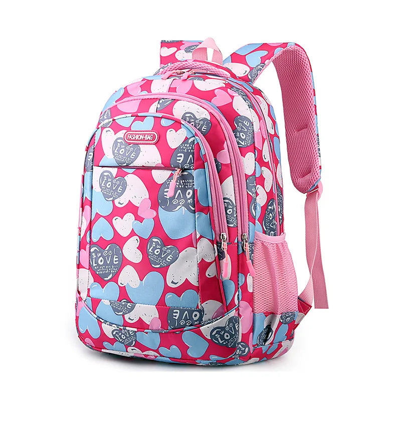 Student Boys And Girls School Bags Love Heart Printed Student Shoulder School Bags 1-6 Grade Light Weight Double  Shoulder Bags