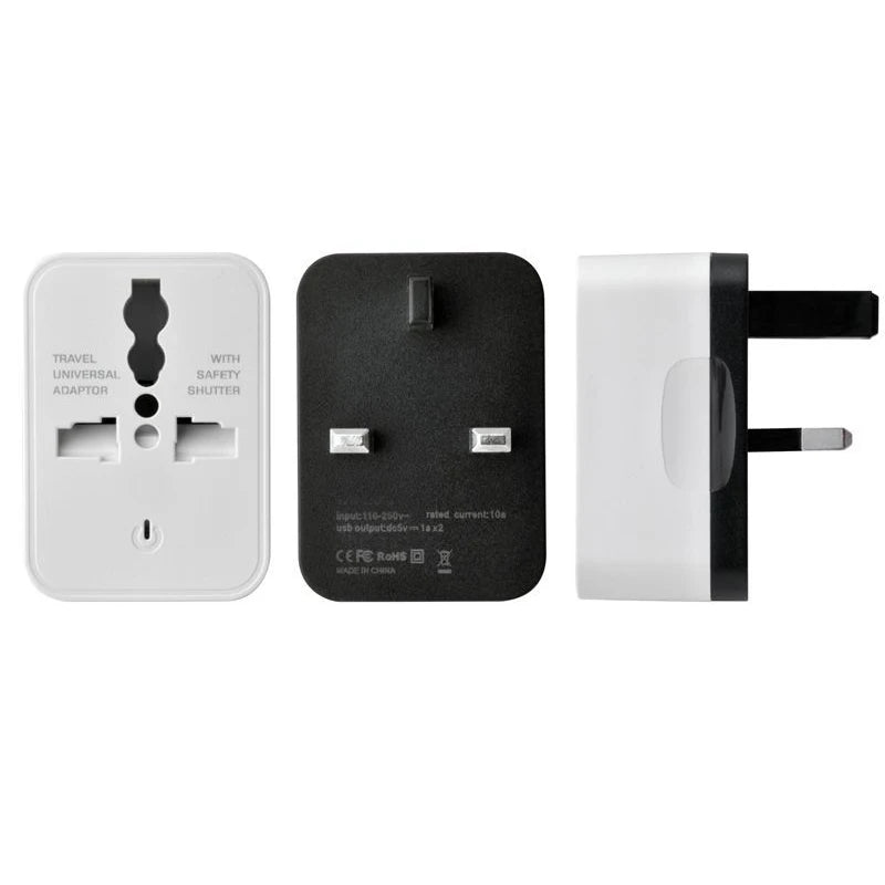 Universal EU US UK 2 USB Travel Plug Power Charger Converter Socket America Britain European Multi-function Plug Adaptor 5V 1A