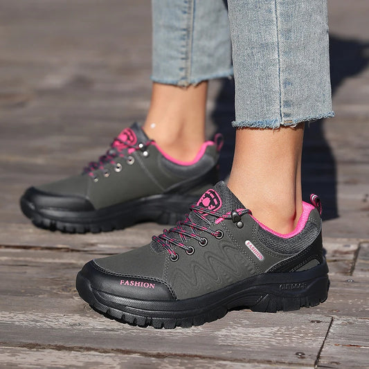 Ladies' Outdoor Hiking Shoes with Black and Pink Non Slip Soles Fashionable Sports Shoes Breathable Mesh Running Hiking Boots