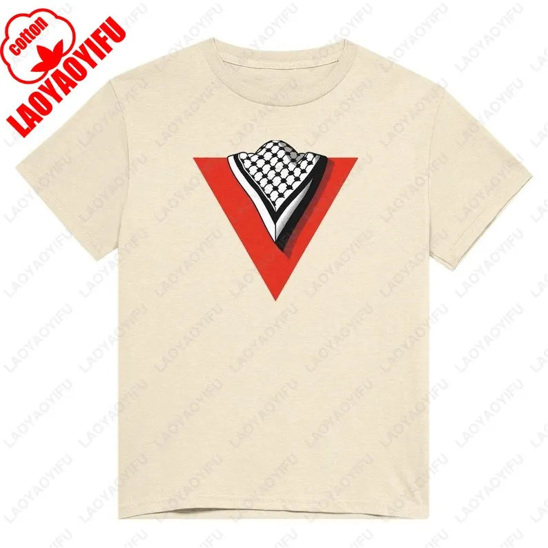Palestine Heart Shape with Flag Colors Unisex Cotton T Shirt Summer Round Neck Tee for Men and Women Love Theme