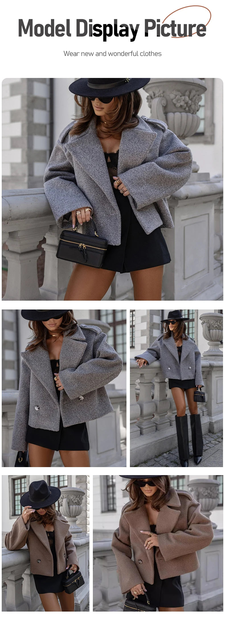 Winter Fashion British Style Pure Suit Collar Solid Color Woolen Fabric Small Coat  Casual Elegant Jacket Women'S Clothing