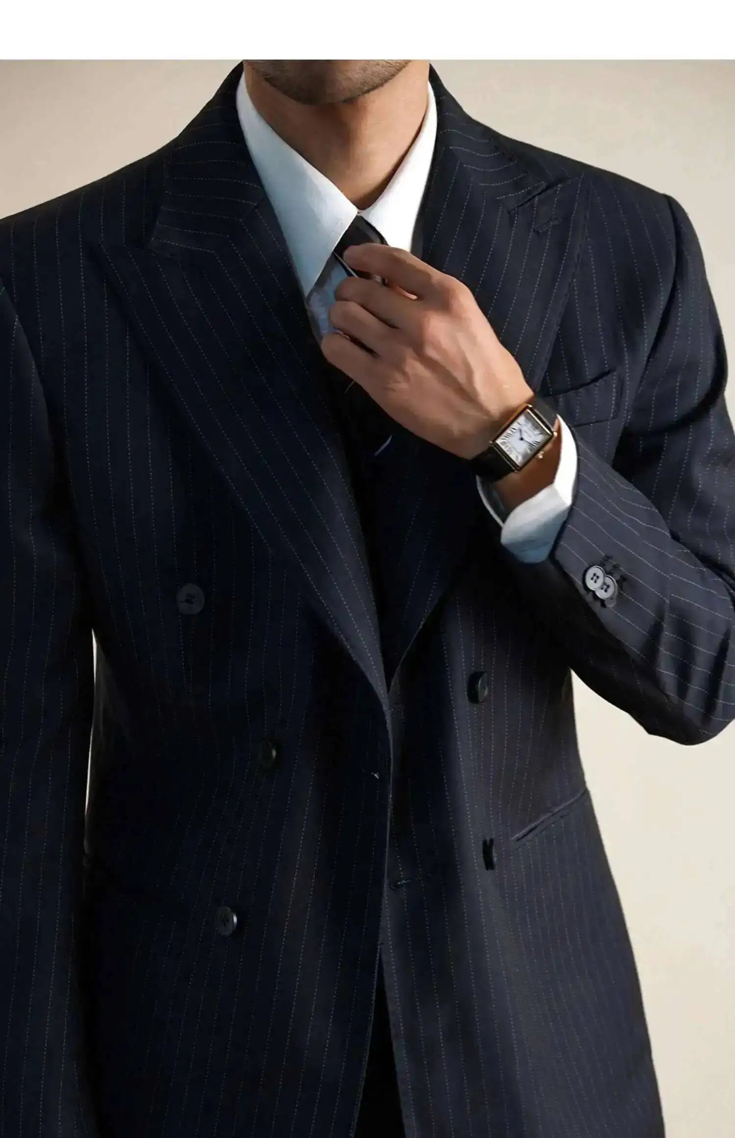 Wool Italian Blazers Suit For Men Business Double Breasted Wedding Tuxedo Suit Smoking Homme Mariage Striped Suit 3 Piece Homme