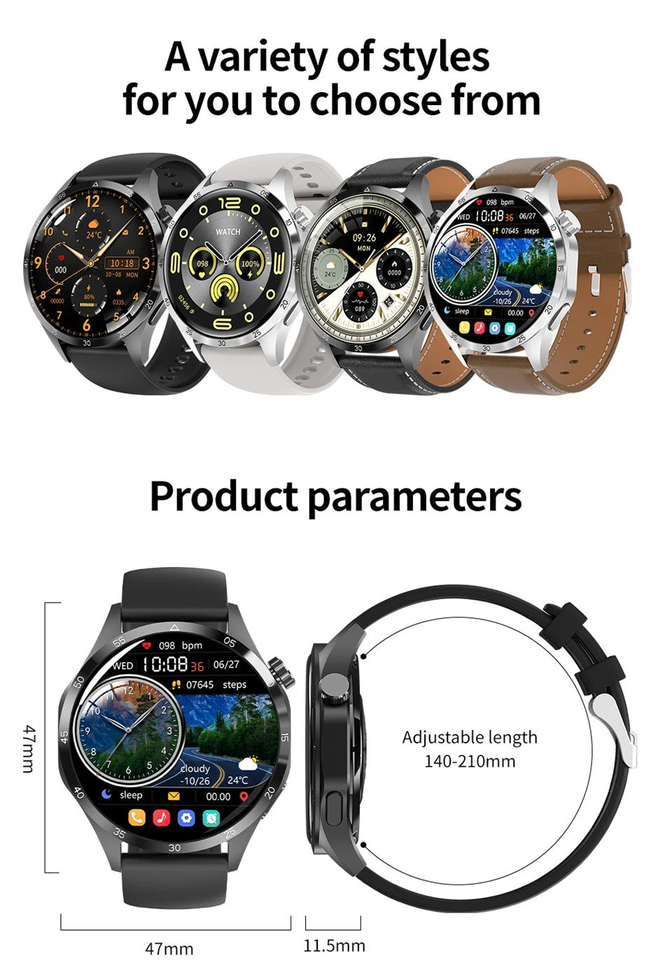 2025 New Men Watch 4 Pro 1.43 inch 360*360 AMOLED HD Screen Bluetooth Call Health Monitoring Men Watch Men For Android IOS clock