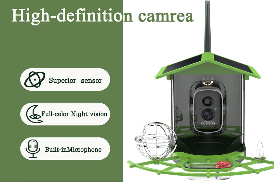 Bird Feeder Camera 4MP 2K HD Bird Video Capture WiFi Solar Powered Camera Battery with Solar Panel, Instant Alerts, Birdwatching