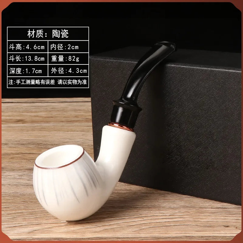 9mm Flue Ceramic Bent Smoking Pipe Portable and Washable Pipe With Built-In Filter Element